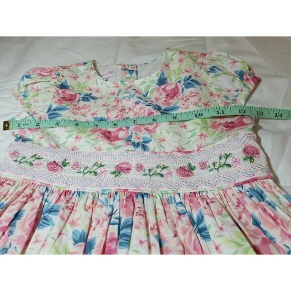 Bonnie Jean Girl's Dress Size 5 Pink Blue Embroidered Flowers‎ Smocked Waistband - Picture 5 of 9